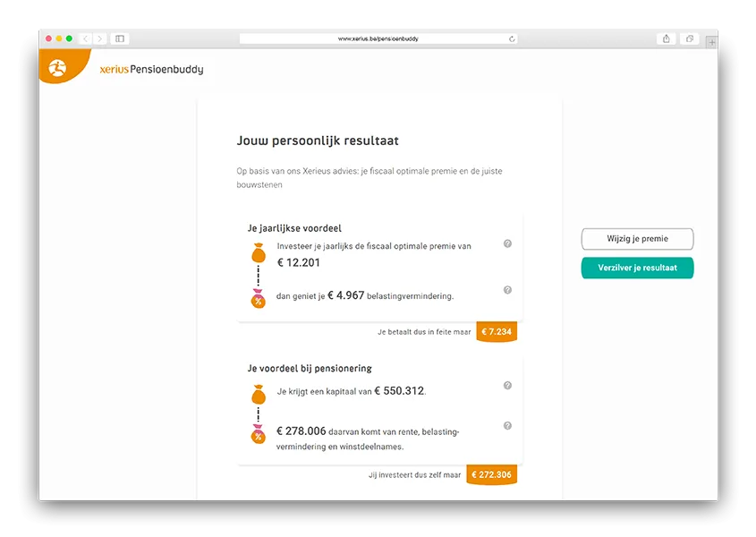 Simulatie van de Xerius Pensioenbuddy