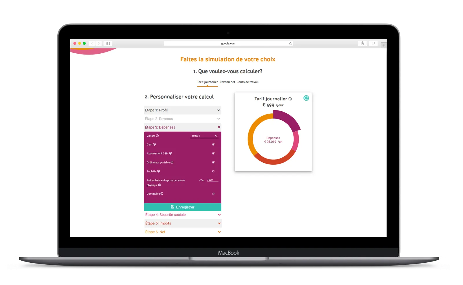 Screenshot du calculateur brut net